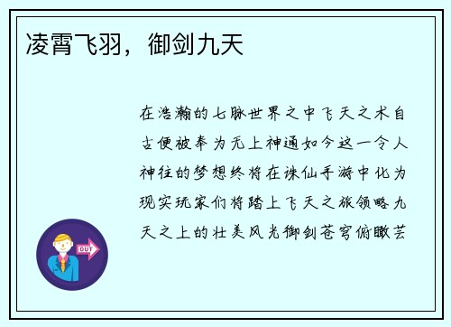 凌霄飞羽，御剑九天